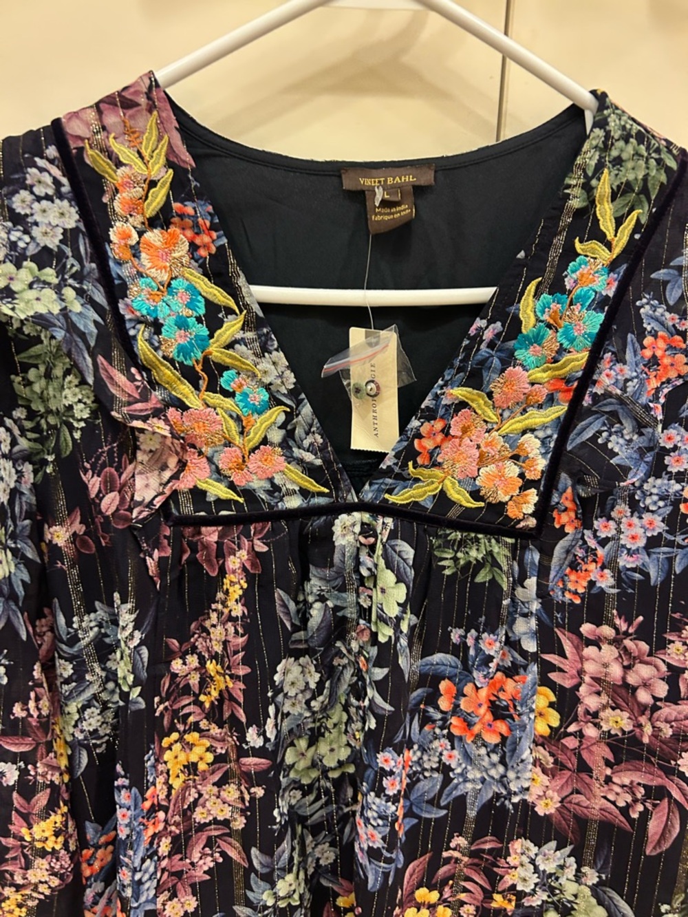 Anthropologie Vineet Bahl Vivienne embroidered navy blue blouses top nwt - Picture 3 of 15